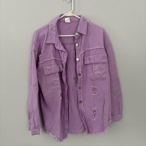 Distressed Lavender Button-Up Shacket